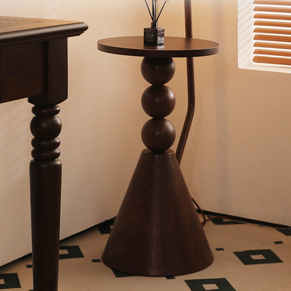 Contemporary Retro Wood Iron Fabric Dome Round Shelf 1-Light Standing Floor Lamp For Living Room