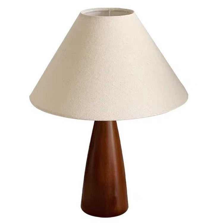 Traditional Vintage Conic Rubber Wood Fabric 1-Light Table Lamp For Bedside