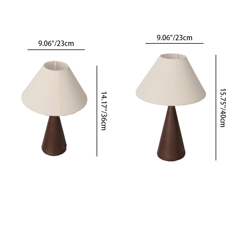 Traditional Vintage Conic Rubber Wood Fabric 1-Light Table Lamp For Bedside