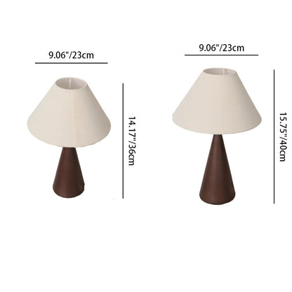 Traditional Vintage Conic Rubber Wood Fabric 1-Light Table Lamp For Bedside