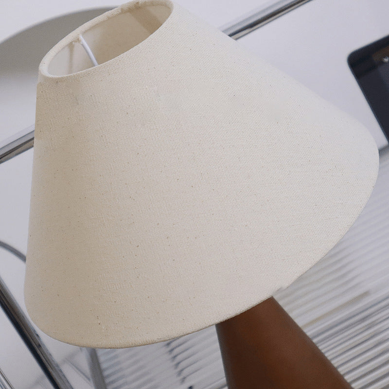 Traditional Vintage Conic Rubber Wood Fabric 1-Light Table Lamp For Bedside