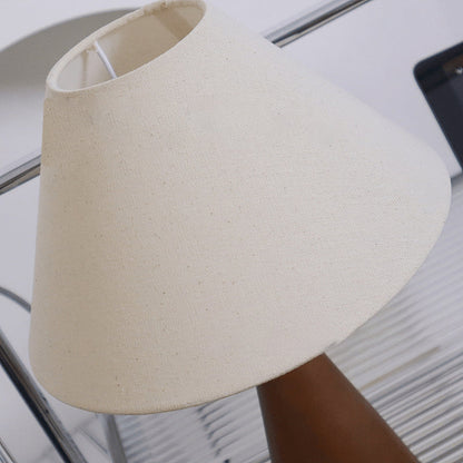 Traditional Vintage Conic Rubber Wood Fabric 1-Light Table Lamp For Bedside