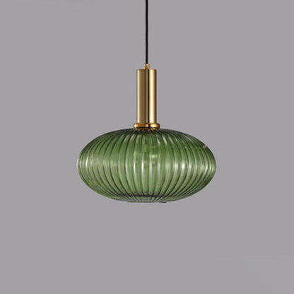 Contemporary Scandinavian Metal Glass Cylinder Striped Lantern 1-Light Pendant Light For Dining Room