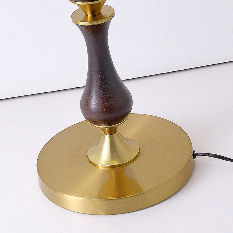 Contemporary Retro Solid Wood Metal Fabric Cylinder Printed Flower 1-Light Table Lamp For Bedroom
