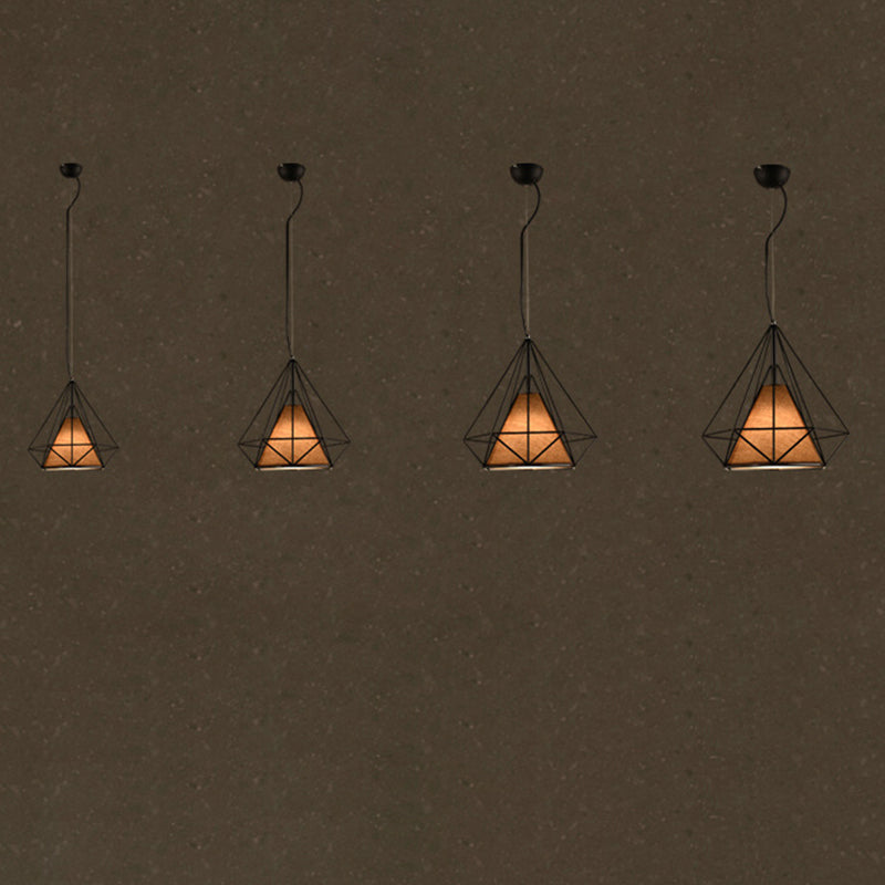 Contemporary Industrial Iron Fabric Diamond 1-Light Pendant Light For Dining Room