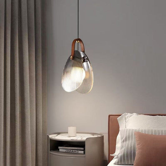 مصباح LED معلق على شكل صدفة من الجلد والزجاج والنحاس والحديد بتصميم آرت ديكو الحديث للسرير 