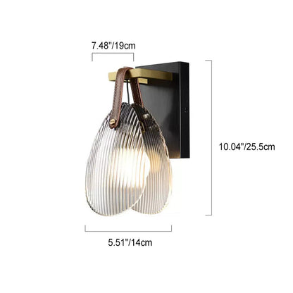 Modern Art Deco Iron Brass Glass Leather Shell Streak LED Wall Sconce Lamp For Bedside