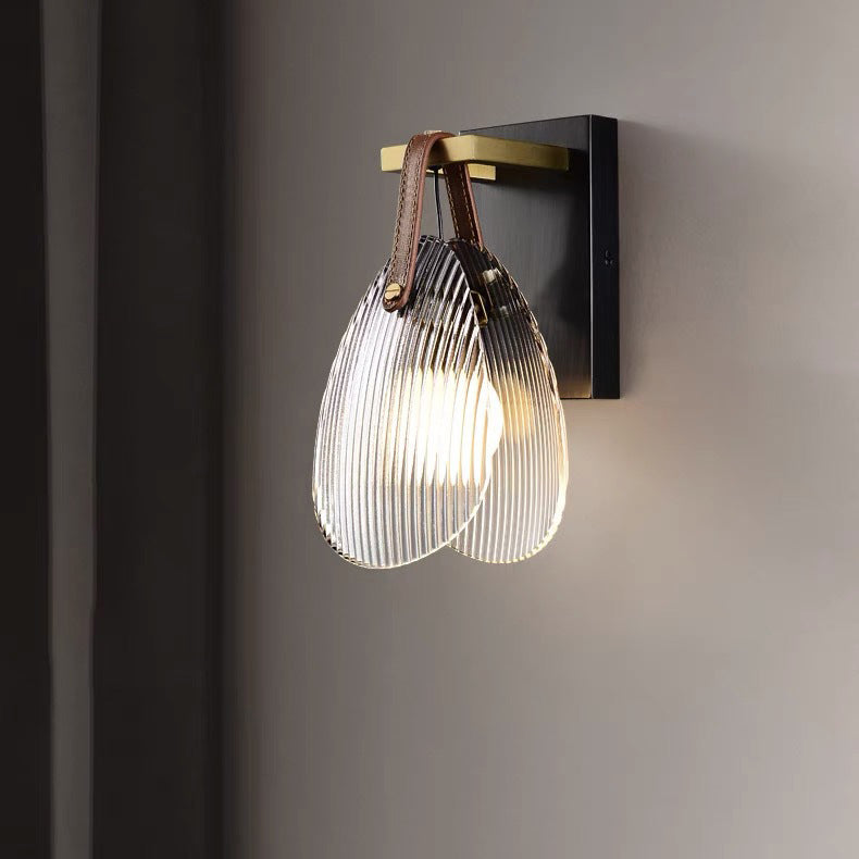 Modern Art Deco Iron Brass Glass Leather Shell Streak LED Wall Sconce Lamp For Bedside
