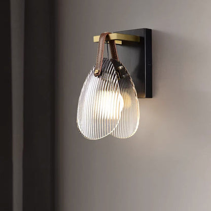 Modern Art Deco Iron Brass Glass Leather Shell Streak LED Wall Sconce Lamp For Bedside