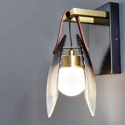 Modern Art Deco Iron Brass Glass Leather Shell Streak LED Wall Sconce Lamp For Bedside
