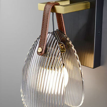 Modern Art Deco Iron Brass Glass Leather Shell Streak LED Wall Sconce Lamp For Bedside