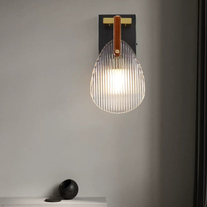 Modern Art Deco Iron Brass Glass Leather Shell Streak LED Wall Sconce Lamp For Bedside