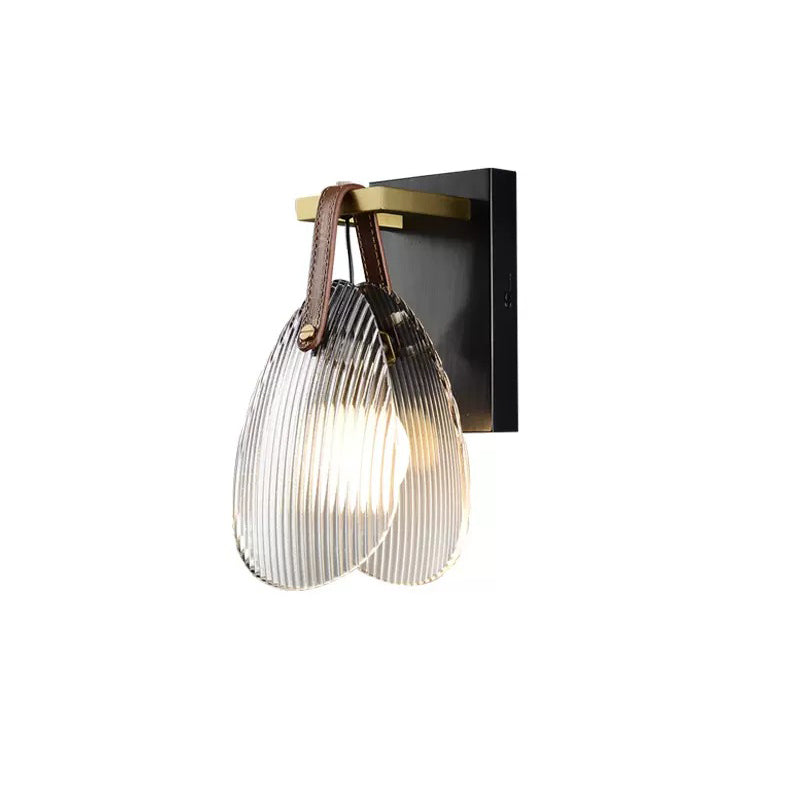 Modern Art Deco Iron Brass Glass Leather Shell Streak LED Wall Sconce Lamp For Bedside