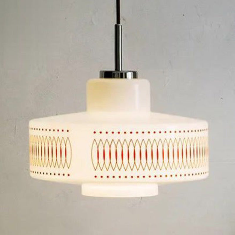 Traditional Vintage Glass Alloy Round Decal 1-Light Pendant Light For Dining Room