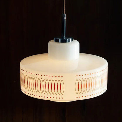 Traditional Vintage Glass Alloy Round Decal 1-Light Pendant Light For Dining Room
