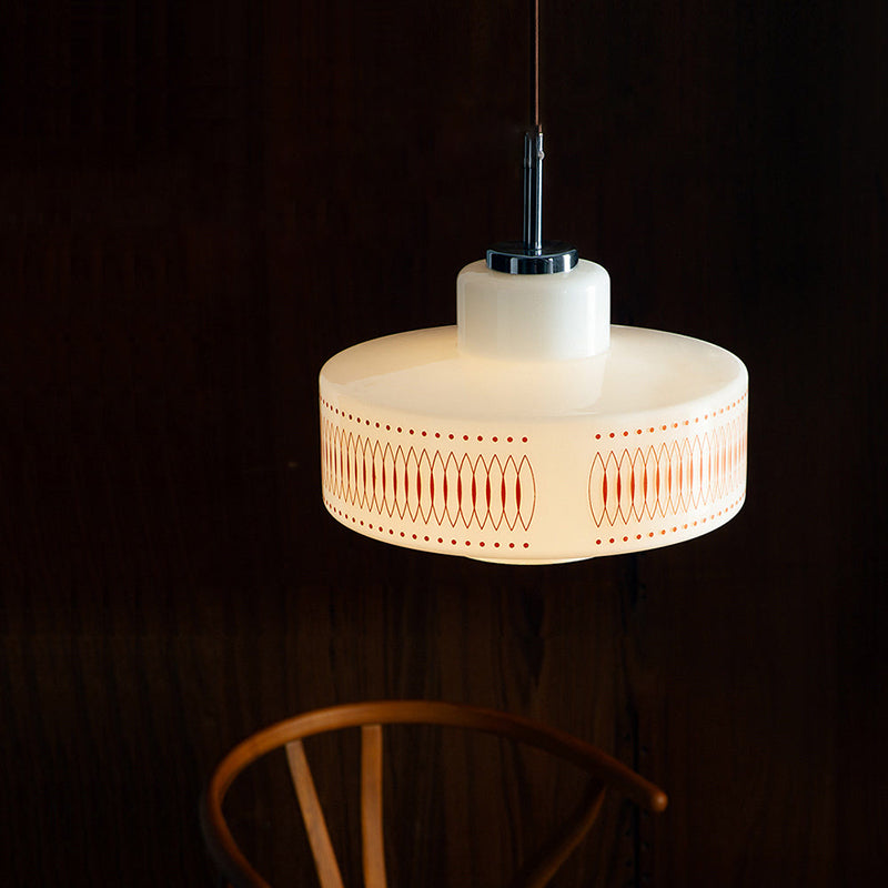 Traditional Vintage Glass Alloy Round Decal 1-Light Pendant Light For Dining Room