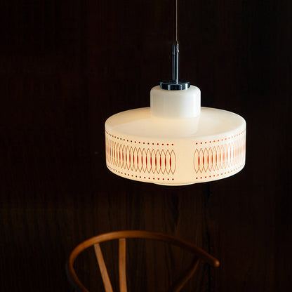 Traditional Vintage Glass Alloy Round Decal 1-Light Pendant Light For Dining Room