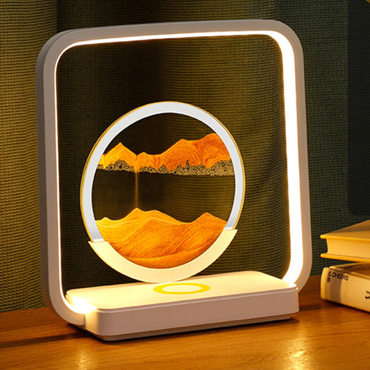 Modern Art Deco Square Sand Painting Metal ABS Silica Glass Wireless Charging USB Touch Dimmer LED Table Lamp Night Light For Bedside