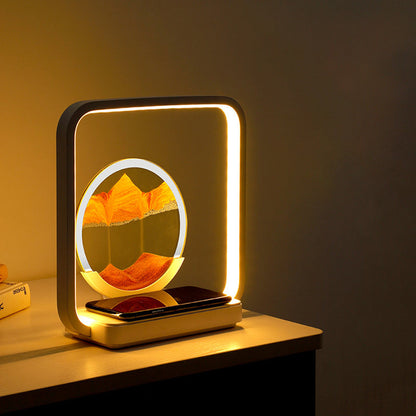 Modern Art Deco Square Sand Painting Metal ABS Silica Glass Wireless Charging USB Touch Dimmer LED Table Lamp Night Light For Bedside