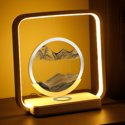 Modern Art Deco Square Sand Painting Metal ABS Silica Glass Wireless Charging USB Touch Dimmer LED Table Lamp Night Light For Bedside