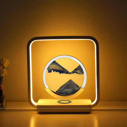 Modern Art Deco Square Sand Painting Metal ABS Silica Glass Wireless Charging USB Touch Dimmer LED Table Lamp Night Light For Bedside