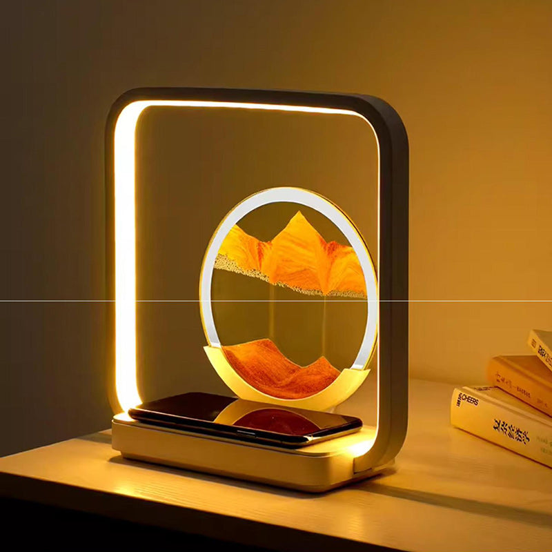 Modern Art Deco Square Sand Painting Metal ABS Silica Glass Wireless Charging USB Touch Dimmer LED Table Lamp Night Light For Bedside