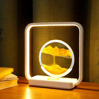 Modern Art Deco Square Sand Painting Metal ABS Silica Glass Wireless Charging USB Touch Dimmer LED Table Lamp Night Light For Bedside