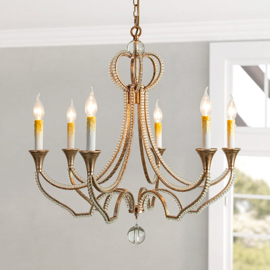 Traditional French Iron Crystal Candlestick 6-Light Chandeliers For Living Room