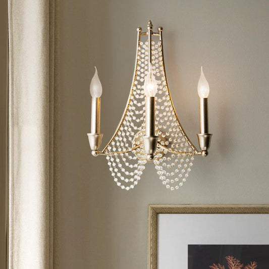 Traditional Vintage Iron Crystal Candle Beads 2/3 Light Wall Sconce Lamp For Hallway