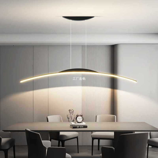 ثريات LED منحنية من الحديد والألومنيوم والسيليكا بتصميم عصري بسيط لغرفة الطعام