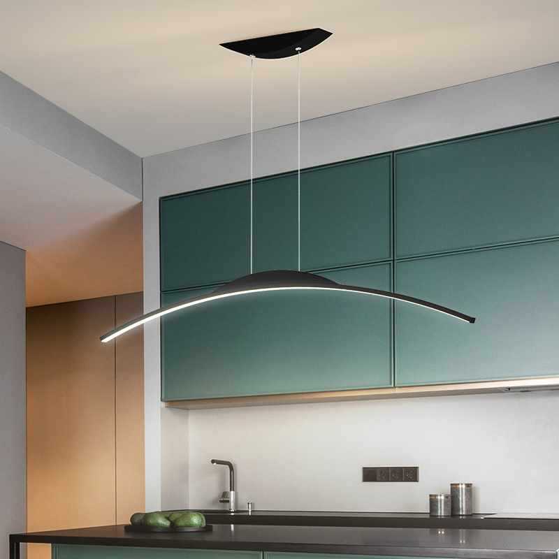 ثريات LED منحنية من الحديد والألومنيوم والسيليكا بتصميم عصري بسيط لغرفة الطعام