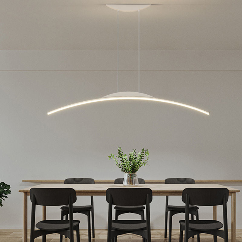 ثريات LED منحنية من الحديد والألومنيوم والسيليكا بتصميم عصري بسيط لغرفة الطعام