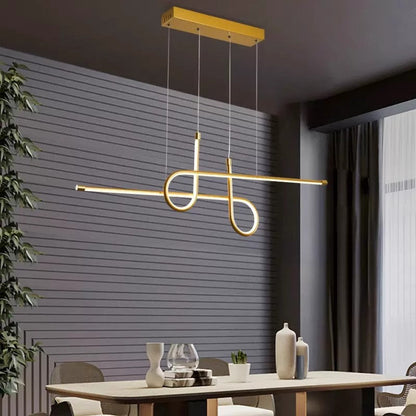 Contemporary Creative Aluminum Silica Line Geometrical LED Chandeliers Island Light For Dining Room