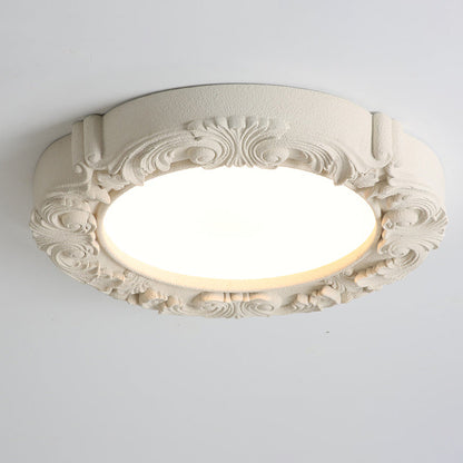 Traditional French Resin Acrylic Metal Round Relief Sculpture LED Flush Mount Ceiling Light For Bedroom