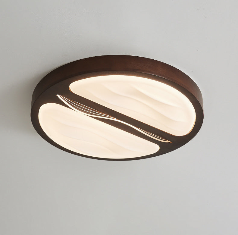 Contemporary Scandinavian Iron Rubber Wood Acrylic Elliptical Rectangular Square Round Ripple LED Flush Mount Ceiling Light For Living Room