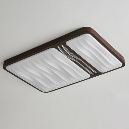 Contemporary Scandinavian Iron Rubber Wood Acrylic Elliptical Rectangular Square Round Ripple LED Flush Mount Ceiling Light For Living Room