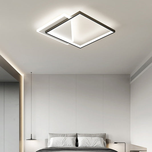 مصباح سقف LED هندسي مربع مجوف من الحديد الأكريليك بتصميم عصري بسيط لغرفة النوم