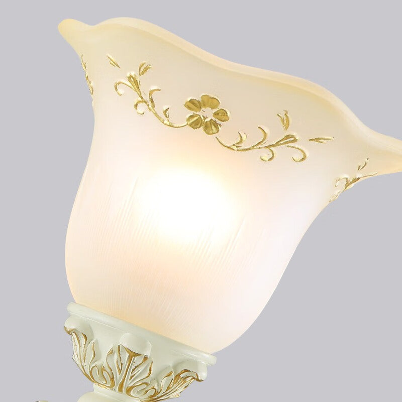 Traditional European Resin Glass Floral Carved 1-Light Wall Sconce Lamp For Bedside