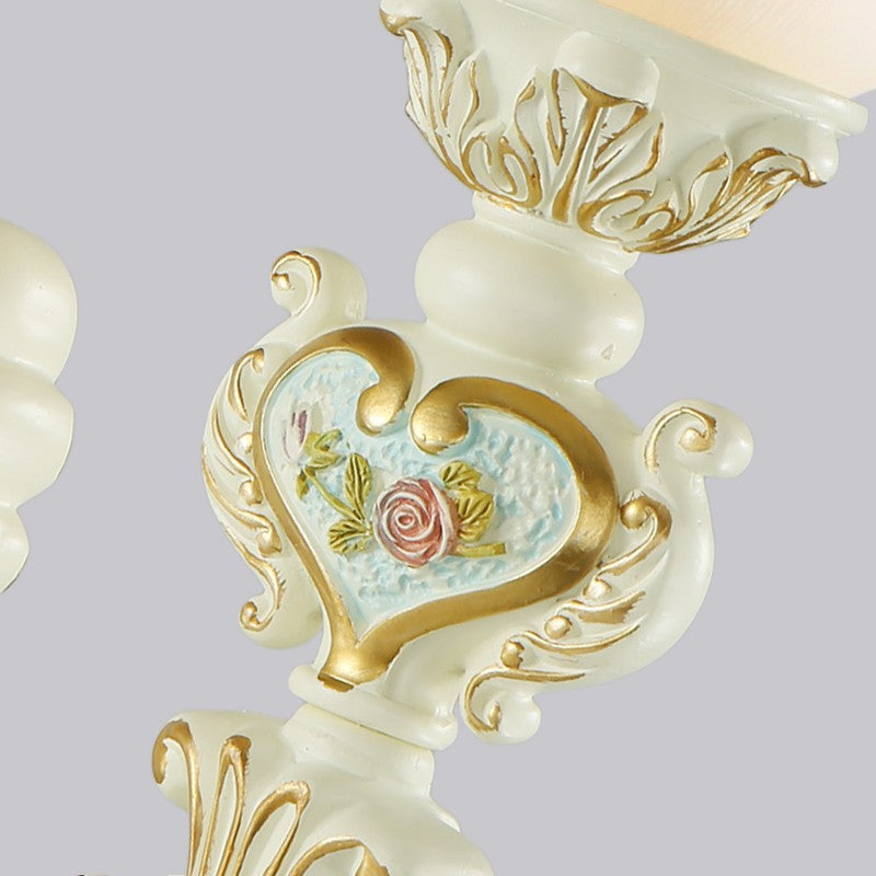 Traditional European Resin Glass Floral Carved 1-Light Wall Sconce Lamp For Bedside