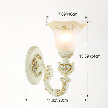 Traditional European Resin Glass Floral Carved 1-Light Wall Sconce Lamp For Bedside
