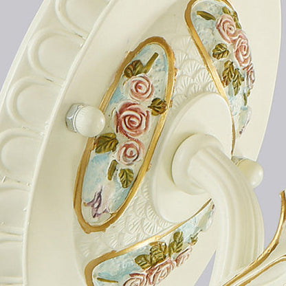 Traditional European Resin Glass Floral Carved 1-Light Wall Sconce Lamp For Bedside