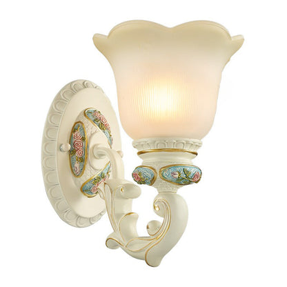 Traditional European Resin Glass Floral Carved 1-Light Wall Sconce Lamp For Bedside