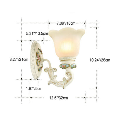 Traditional European Resin Glass Floral Carved 1-Light Wall Sconce Lamp For Bedside