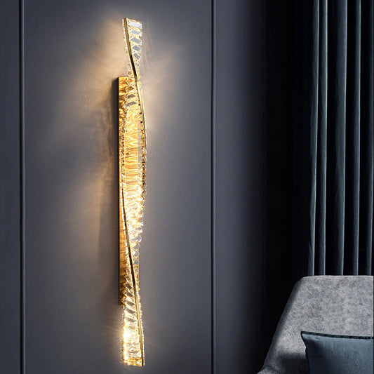 مصباح حائط LED بتصميم حلزوني معدني كريستالي فاخر وعصري للممر