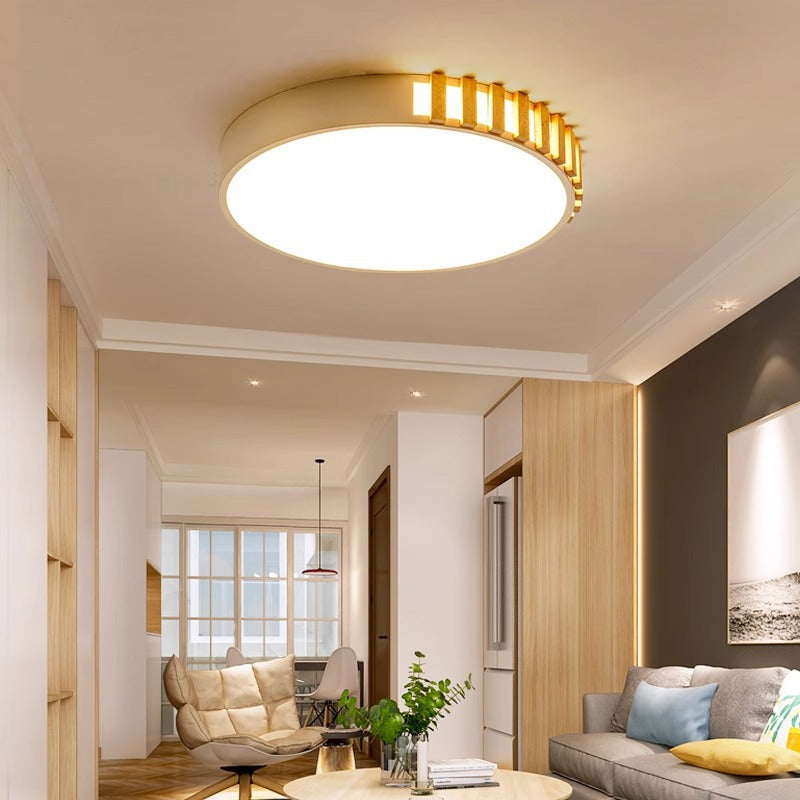 مصباح سقف LED دائري مستطيل الشكل مصنوع من المعدن والخشب والأكريليك بتصميم ياباني تقليدي لغرفة النوم 
