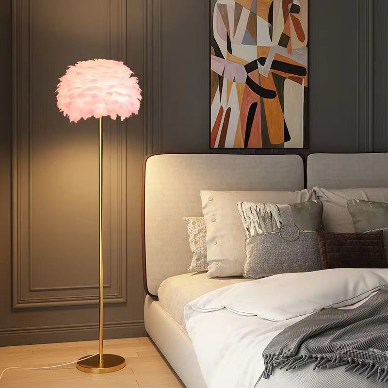 Contemporary Nordic Iron Feather Crystal Oval 1-Light Standing Floor Lamp For Living Room