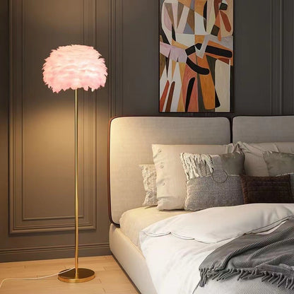 Contemporary Nordic Iron Feather Crystal Oval 1-Light Standing Floor Lamp For Living Room