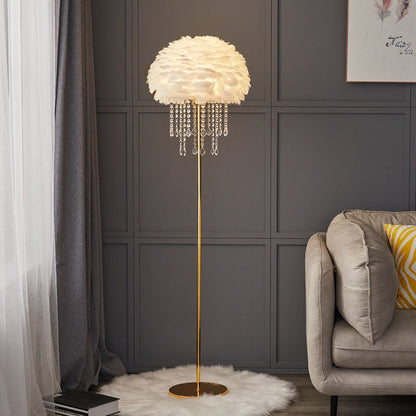 Contemporary Nordic Iron Feather Crystal Oval 1-Light Standing Floor Lamp For Living Room