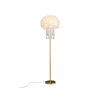 Contemporary Nordic Iron Feather Crystal Oval 1-Light Standing Floor Lamp For Living Room