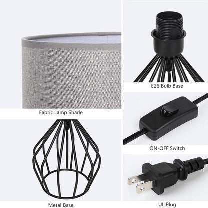 Contemporary Nordic Metal Fabric Cylinder Hollowed Base 1-Light Table Lamp For Bedside